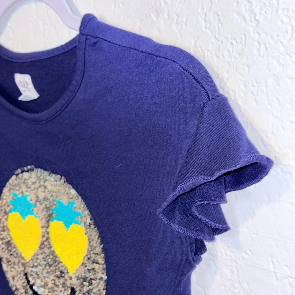 GAP Kids Navy Blue Short Sleeve Sequin Smiley Face T-Shirt Size Medium